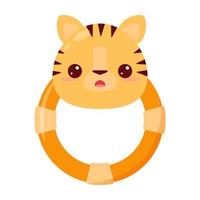 A baby rattle with a ring. A rattle with a cartoon tiger for kids. A gift for newborns. vector