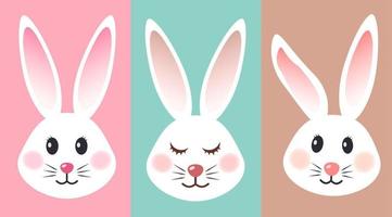 white bunnies on pastel colors illustration. Cartoon, cute rabbits illustration set. vector