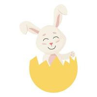 Bunny. Cute Rabbit Waves into Broken Egg. vector