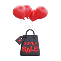 Black Friday Super Sale with shopping bag, Christmas and Happy New Year promotion, 3d rendering. png