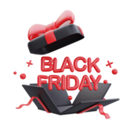 Black Friday Super Sale with opened gift boxes, Christmas and Happy New Year promotion, 3d rendering. png