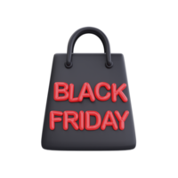 super venta de viernes negro con bolsa de compras, promoción de navidad y feliz año nuevo, representación 3d. png