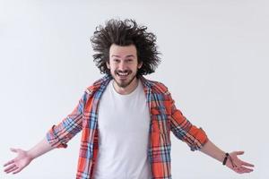 man standing with open arms isolated on a white photo