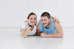 happy young couple fitness workout and fun photo