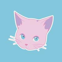 Vector pink kitten on a blue background. Vector illustration in anime style. Colorful illustration of a cat. Cat Day.