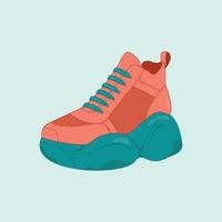 Vector fashionable sneakers with high soles. Summer style orange and turquoise.