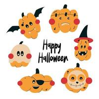 A set of vector pumpkins in Halloween costumes.