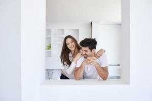 relaxed young couple at home staircase photo