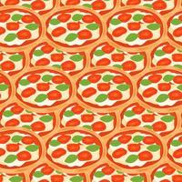 Seamless pattern with Italian traditional pizza with mozzarella, tomatoes, basil. vector