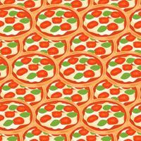 Seamless pattern with Italian traditional pizza with mozzarella, tomatoes, basil. vector