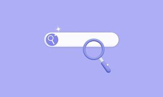 3d vector violet search and navigation bar with magnifying glass icon design