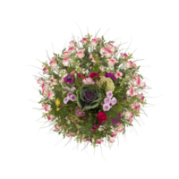 Bouquet of different varieties of flowers, top view with cut out isolated on background transparent png