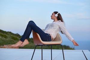 young woman enjoy sunset photo