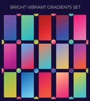Set of Bright vibrant gradients, Multicolor green purple yellow orange pink cyan fluid circle gradients, colorful soft round buttons or vivid color spheres flat vector set