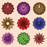 Geometric flower shape with alternating petals. Radial, radiating circular lotus shape vector illustration