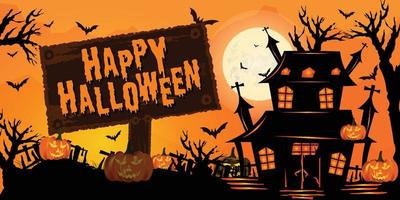 feliz halloween, fondo de halloween con calabaza y murciélagosdiseño de redes sociales vector