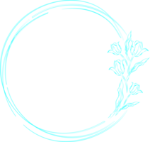 A group of circles overlapping together in light blue with some side flowers on a transparent background png