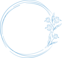 A group of circles overlapping together in blue with some side flowers on a transparent background png