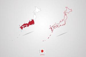 mapa de la república de japón con bandera, ilustración vectorial. vector