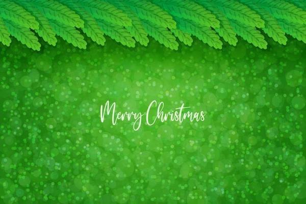 Christmas green fir abstract background with snowflakes in realistic style.