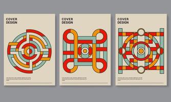 Set of three abstract retro style covers backgrounds with geometric shape. Applicable for Cover, Poster, Card Design and other print and web related items..Colorful geometrical shapes. Pro Vector. vector