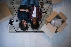 Top view of attractive young multiethnic couple photo