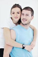 happy young couple fitness workout and fun photo