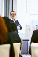 mujer de negocios dando presentación foto