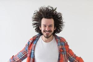 man standing with open arms isolated on a white photo