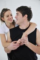 happy young couple fitness workout and fun photo