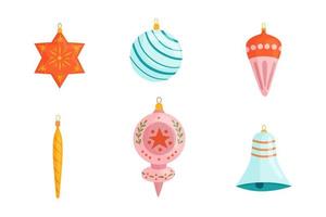 Set of vector cute Christmas ornaments. Christmas flat elements for New Year vector decoration