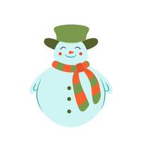 muñeco de nieve con una ilustración de vector de bufanda y sombrero. diseño navideño plano