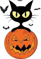 black cat with halloween pumpkin vector