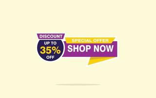 35 Percent discount offer, clearance, promotion banner layout with sticker badge. vector