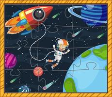 Astronaut in space photo puzzle game template vector