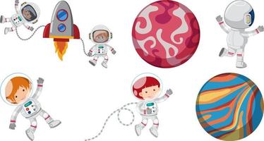 Set of space cartoon characters and objects vector