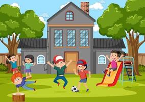 Happy children at school playground vector