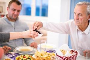 modern multiethnic muslim family sharing a bowl of dates photo