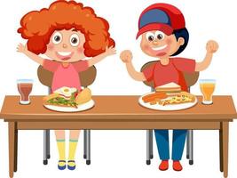 niños desayunando en la mesa vector