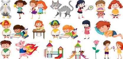 Set of different cute kids and objects vector