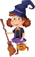 A girl wearing witch costume for halloween trick or treat vector