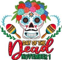 día de muertos con calavera de calaca vector