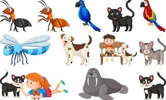 conjunto de varios animales salvajes en estilo de dibujos animados vector