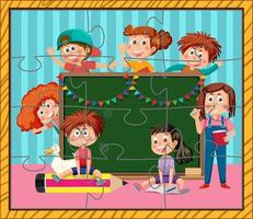 School kids photo jigsaw puzzle game vector