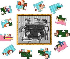 School kids photo puzzle game vector