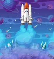 Spaceship in the galaxy background vector