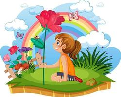 Fantasy girl holding flower in the forest vector