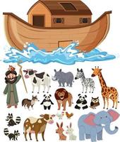 Set of Noah Ark animals and objects vector