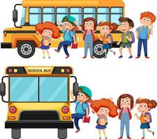 autobús escolar con dibujos animados de estudiantes vector