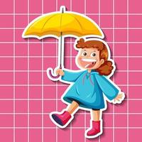 Cute girl cartoon character holding umbrella sticker style vector